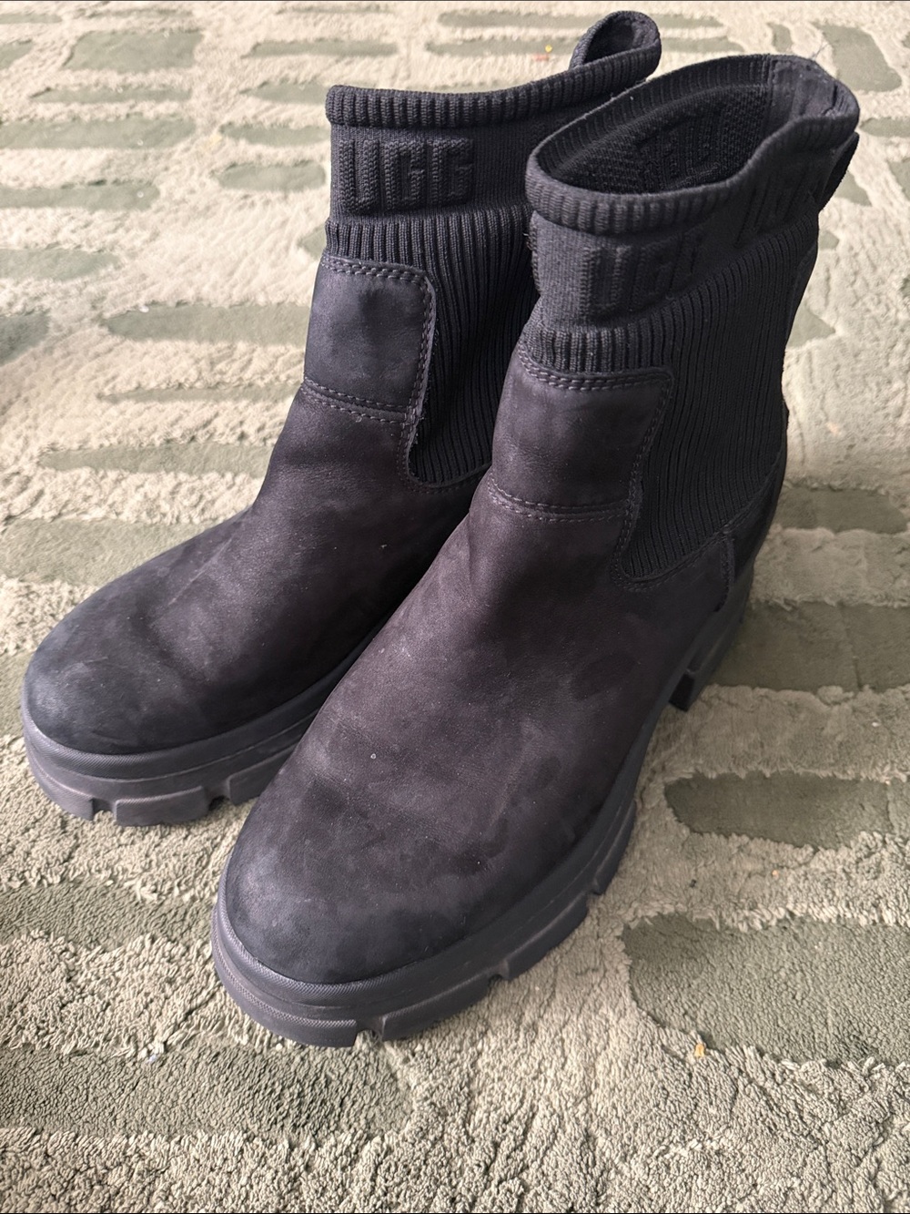 UGG Black Suede Lug-Sole Ankle Boots